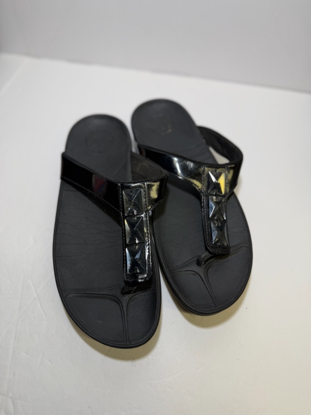 FitFlop‎ Pietra Rhinestone Toe-Post Sandals Womens Size 9 Black Beach Thong